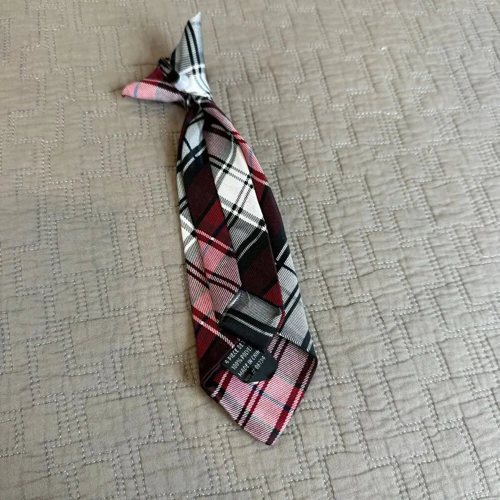 Red Black White Plaid Clip On Tie Toddler Boys Little Kid